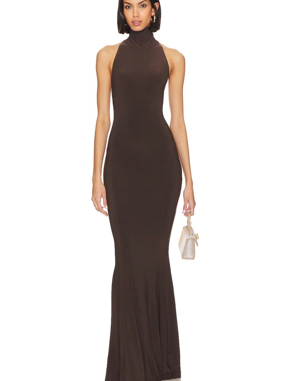 Norma Kamali Brown Mock Neck Sleeveless Maxi Dress